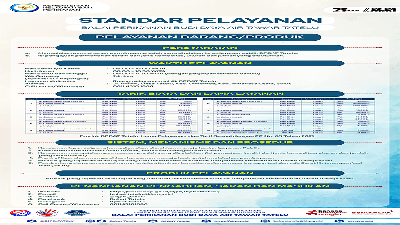 Standar Pelayanan Barang/Produk BPBAT Tatelu 2024